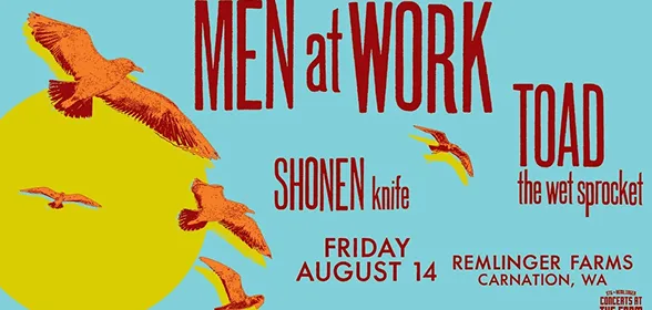 Concert poster for Men at Work, Toad the Wet Sprocket, and Shonen Knife at Remlinger Farms, Carnation WA